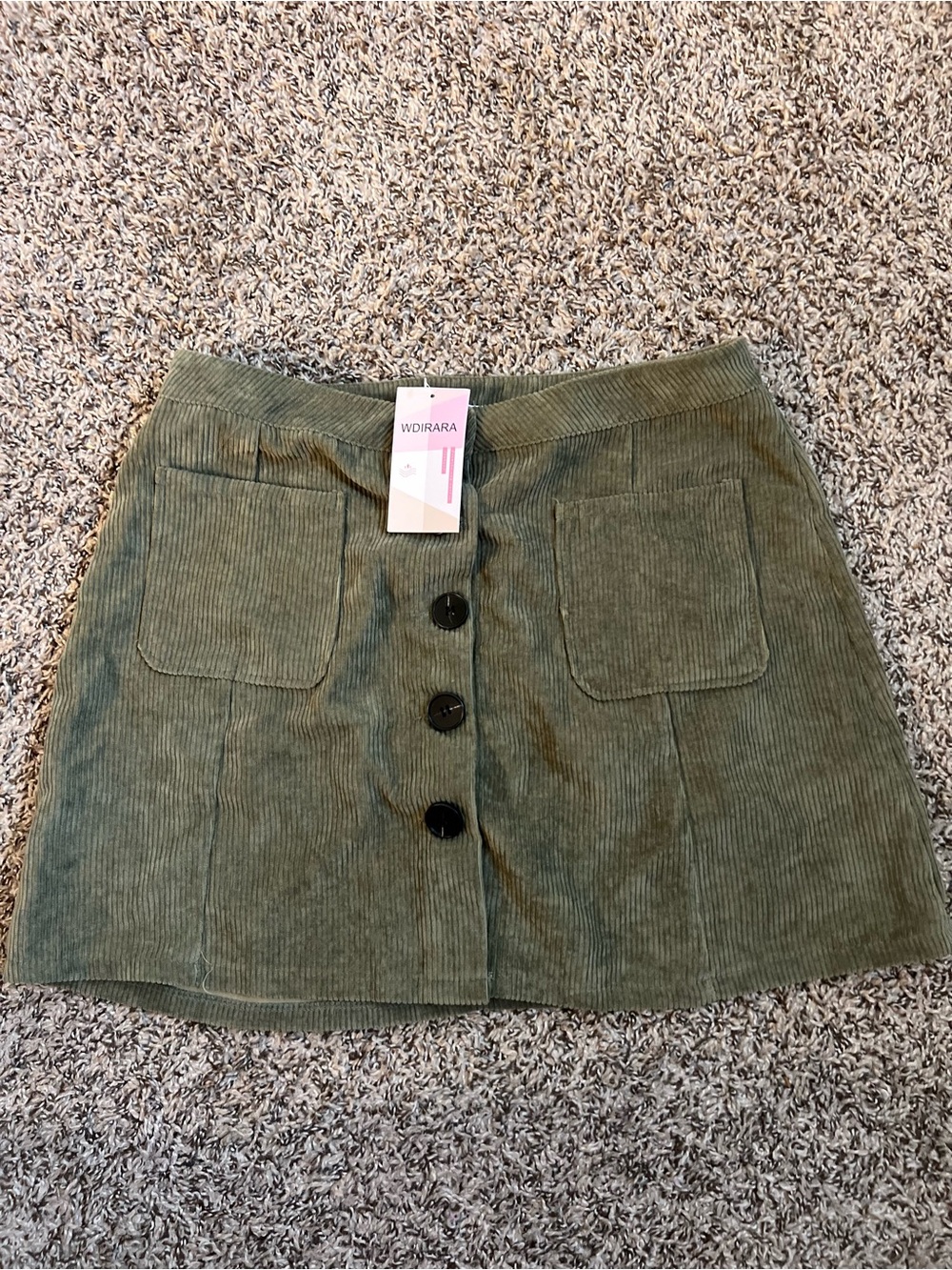 WIDRARA Olive Corduroy Button-Front Mini Skirt